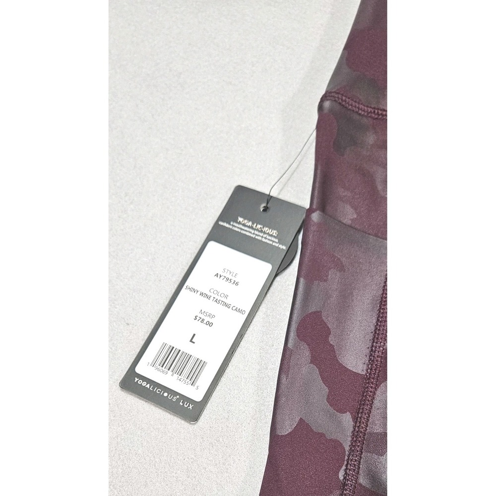 Yogalicious Lux Leggings Large Shiny Wine Tasting Camo High Rise Pockets NWT - Picture 6 of 7